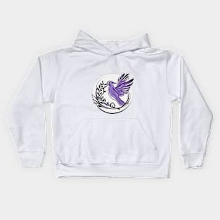 Majestic Purple Hummingbird and Floral Artwork No. 952 Kids Hoodie